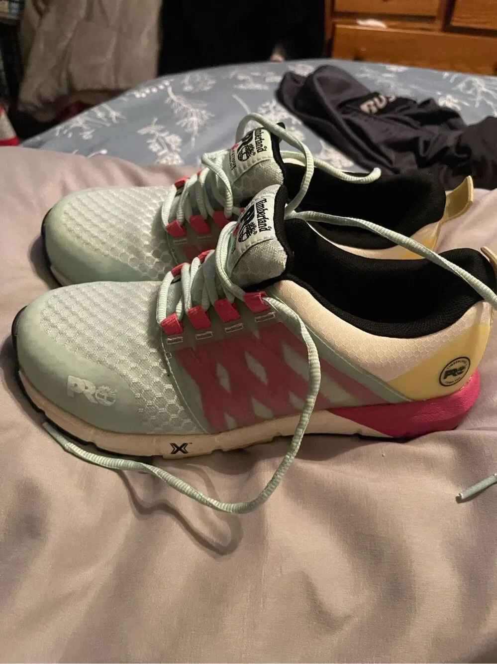Timberland PRO Womens Pink Light Green Radius Composite Safety Toe Shoes 8.5M